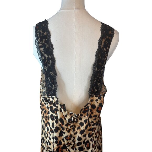 NWT PrettyLittleThing Size 16 Leopard Print Maxi Dress Black Lace Detail - Picture 10 of 15